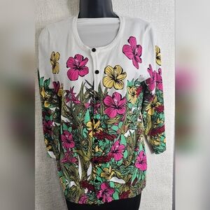 Joseph A NWT  Floral Cardigan Lightweight Spring Sweater Garden Core Size L